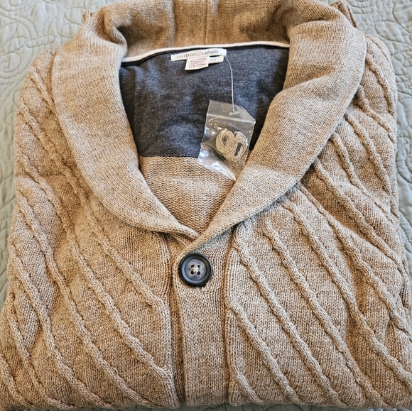 Carbon 2 Cobalt Sweater Mens XL Wheat Cardigan Button Front Cotton Casual - Picture 6 of 8